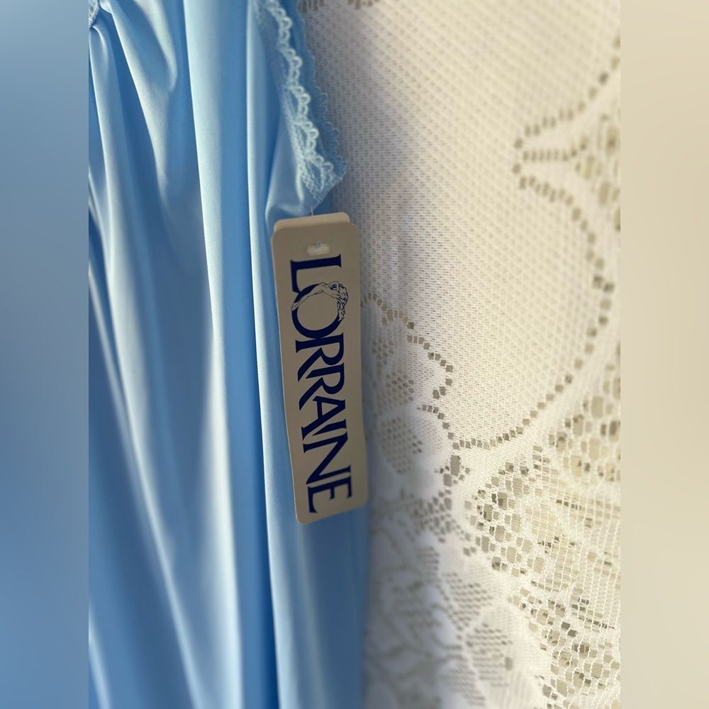 Vintage Lorraine Blue Nylon Nightgown Deadstock Lace Trim Sleeveless Lingerie - Picture 5 of 10